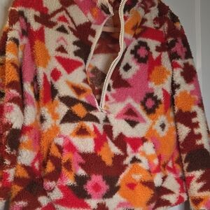 Colorful Geometric Fleece Pullover